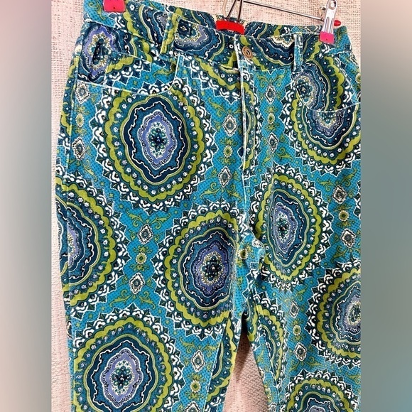 Y2K groovy Jane Doe kaleidoscope velour beaded bootcut green & teal pants - Picture 3 of 15